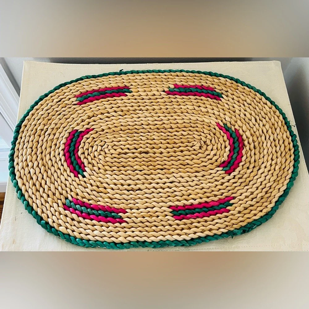 Vintage Handwoven Wicker Paper Plate Holders & Watermelon Placemats Set of 8